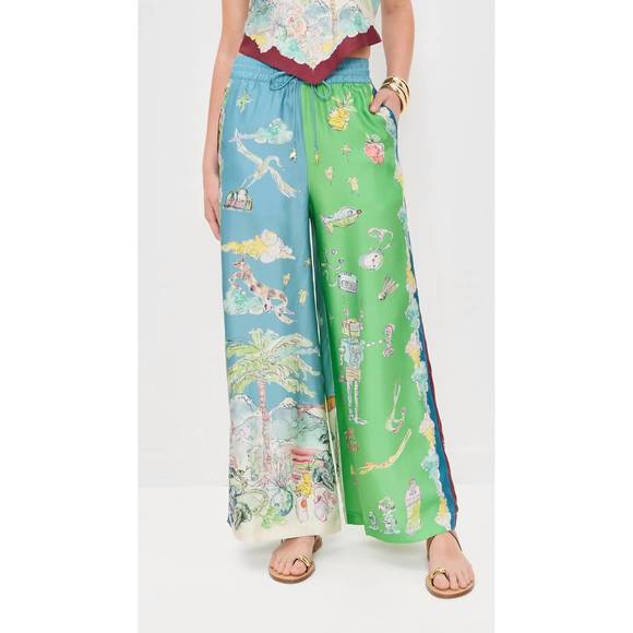 NEW ALEMAIS daria wide leg silk pants in multi - Picture 1 of 6